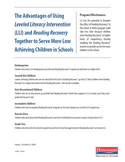 Advantages of Using LLI and Reading Recovery Together