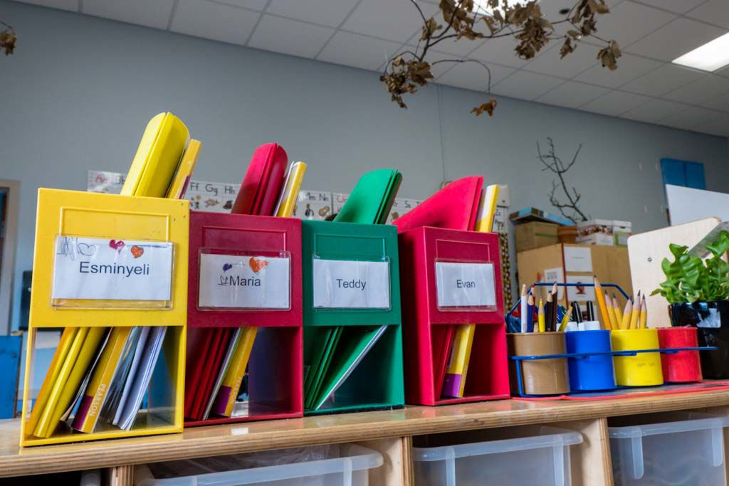 Colorful student work organizers.