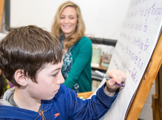 Child writing on easel