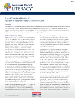 The F&P Text Level Gradient™—Revision to Recommended Grade-Level Goals